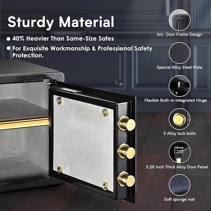 ADIMO Home Safe Box, 1.2 Cubic Feet Security Safe with Fireproof Waterproof Money Bag, Digital Keypad and Dual Key System, Personal Lock Money Box for Home Office Valuable Document Black