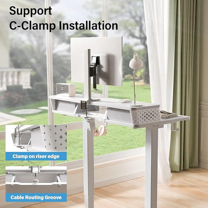Electric Standing Desk with 2 Drawers 40''x 24'' Small Adjustable Height Sit to Stand Up Desk with Storage Shelf, C-Clamp Mount Compatible White Home Office Desks Computer Desk Ergonomic Workstation