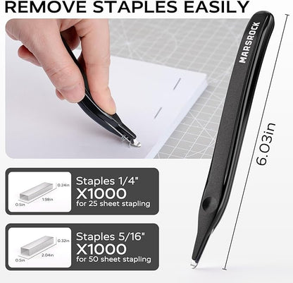 Effortless Stapler for Desk with 40-50 Sheet Capacity, 2000 Staples, 1-Touch Stapling, Ergonomic & Easy to Load Desktop Staplers, Heavy Duty Stapler, and Magnetic Staple Remover, Black
