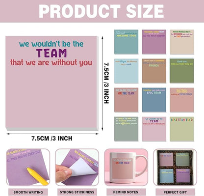 Yinder 24 Pcs Inspirational Sticky Notes Christmas Stocking Stuffers Motivational Sticky Notes Pad Employee Appreciation Gift Bulk for Teacher Nurse Coworker Office 3 x 3'' (Team,Morandi)