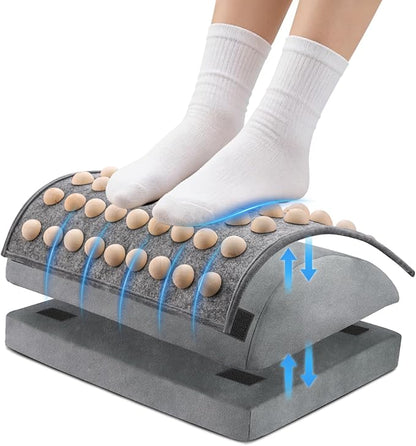 Foot Rest Under Desk at Work, Office Foot Tool Desk Accessories with Washable Cover, Home Spa Massage Wood Foot Acupressure Mat Top, Foam Footrest with 2 Adjustable Heights for Relax (Grey)
