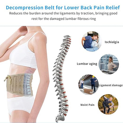 Decompression Back Belt - Lumbar Support Belt for Men & Women Lower Back Pain Relief, Back Traction Device Fits Waist Size 29-49 Inches (Beige)