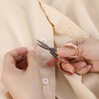 2 Pcs Foldable Scissors, Rose Gold Portable Badge Reel Scissors for Home Office Craft Nurse