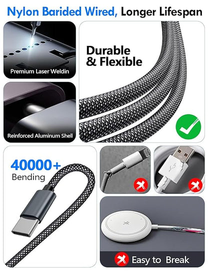 1Pack Multi Charging Cable Cord for Travel Essentials,Apple Watch Charger,iPhone Charger,[3-in-2] Type C/Lightning Cable Portable Designed for iWatch,iPhone 17-8,Galaxy S25-21,AirPods,iPad-1.5M Black