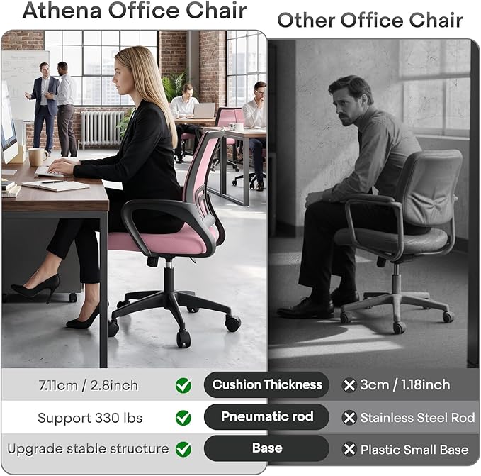 Athena Collection Office Chair - 330Lbs, 2 Packs Breathable Mesh Desk Chair Thickness Cushion with Lumbar Support & Armrest, Rolling Swivel Adjustable Tilt Lock for Home Office/Gaming, Bedroom Study