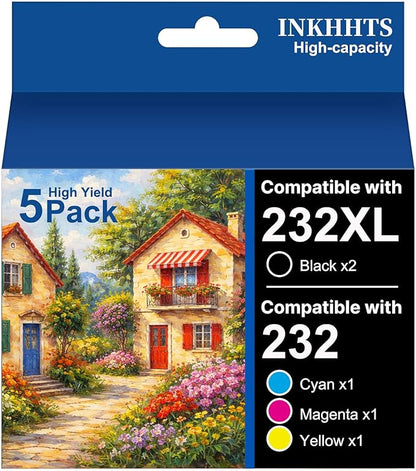 Remanufactured for Epson 232XL Ink Cartridges Combo Pack for Epson 232XL 232 Ink Work with XP-4200 XP-4205 Workforce WF-2930 WF-2950 Printer (5 Pack, 2 Black 1 Cyan 1 Magenta 1 Yellow)