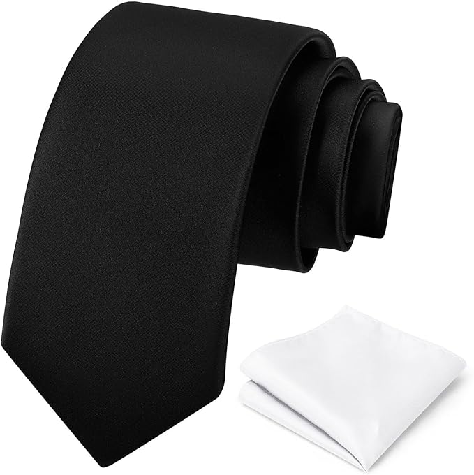 PenSee Men's Tie Set Solid Pure Color 3.15" (8CM) Classic Formal Plain Necktie and Pocket Square Set For Men