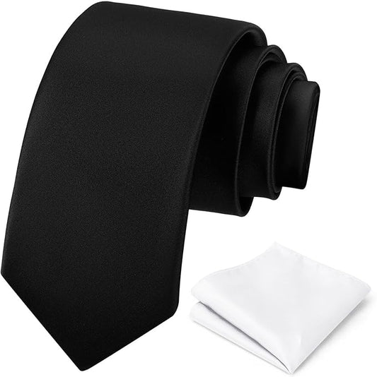 PenSee Men's Tie Set Solid Pure Color 3.15" (8CM) Classic Formal Plain Necktie and Pocket Square Set For Men