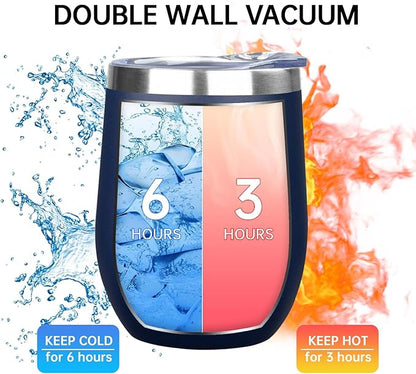 MEZMUT 12 Oz Insulated Wine Tumbler with Lid Double Wall Vacuum Stainless Steel Wine Glass Coffee Mug Insulated Tumbler Cup for Champaign, Cocktail, Beer (Navy, 4 Pack)