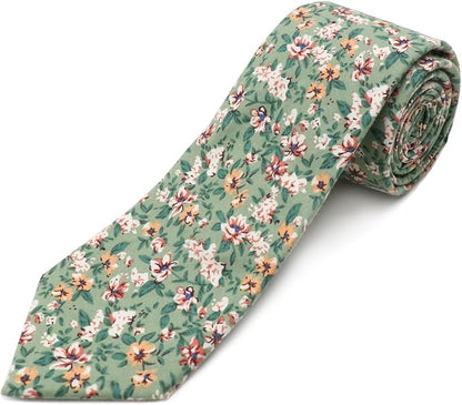 Cotton Floral Ties for Men 2.76" Men's Skinny Tie Linen Flower Printed Neck Tie for Wedding Dating Party