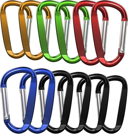 3" Aluminum Carabiner Clips, 12PCS D Ring Shape Keychain Carabiners Hook Buckle
