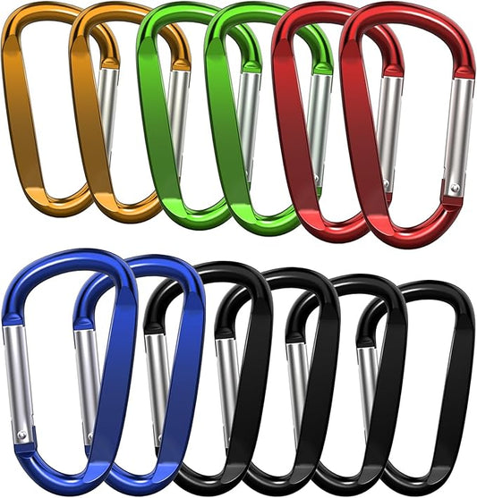 3" Aluminum Carabiner Clips, 12PCS D Ring Shape Keychain Carabiners Hook Buckle