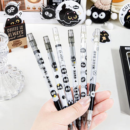 12Pcs Cute Black Mechanical Pencils with Eraser 0.5mm Kawaii Cartoon Mechanical Pencil School Pencil Gifts for Women Man