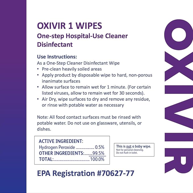 Oxivir Diversey 1 100850924 Disinfectant Cleaning Wipes, Virucidal, Pre-Moistened with Accelerated Hydrogen Peroxide AHP, Unscented, 160 Extra Large 11x12-Inch Wipes, 1-Bucket (Pack of 4)