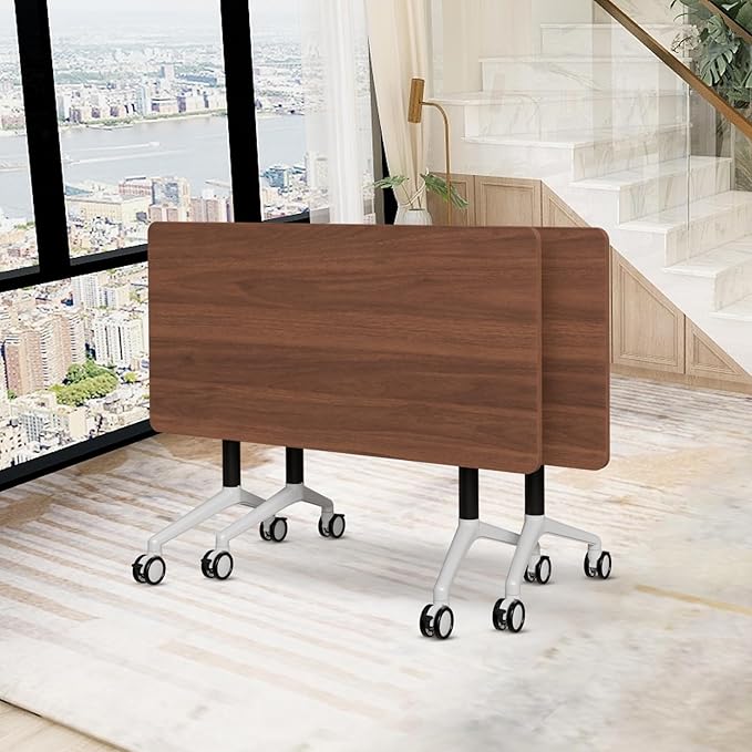 Conference Room Table, 55 Inch Folding Conference Tables with Wheels, Modern Office Meeting Table, Easy Flip & Nest Design, Rectangular Seminar Tables with Metal Frame for 2-24 People(B 2PCS)