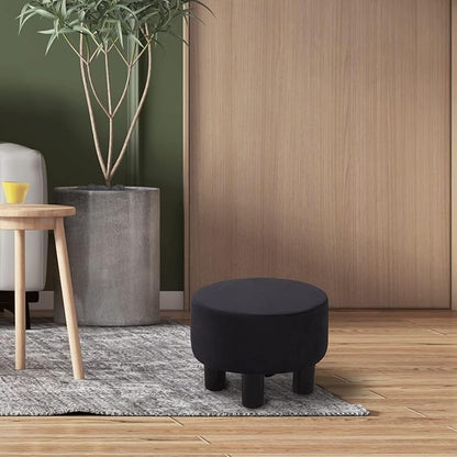 Cpintltr Velvet Ottoman Round Footrest Stool Upholstered Step Stool Ottomans Sofa Stool 4 Wood Legs with Anti-Slip Pads Modern Accent Home Decor Suitable for Living Room Bedroom Entryway Black