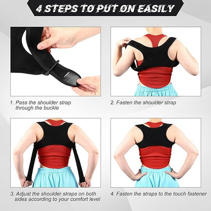 Posture Corrector for Women and Men, Adjustable Posture Back Brace Shoulder Brace, Discreet Under Clothes Design Back Support, Pain Relief for Improved Neck Support (Black)