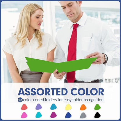 File Folder, PANDRI 120 Pack Colored File Folder, 1/3 Cut Tab, Letter Size, Assorted 12 Colors Filing Folder for Office School Business