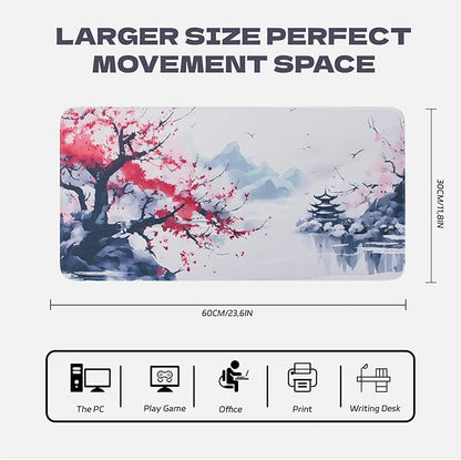 Large Sakura Mouse Pad, Japanese Cherry Blossom Desk Mat, Pink Extended Non-Slip Keyboard Mouse Pad Waterproof Office Desk Pad 23.6"x11.8" Anime Mouse Pads Desktop Protector for Office Home