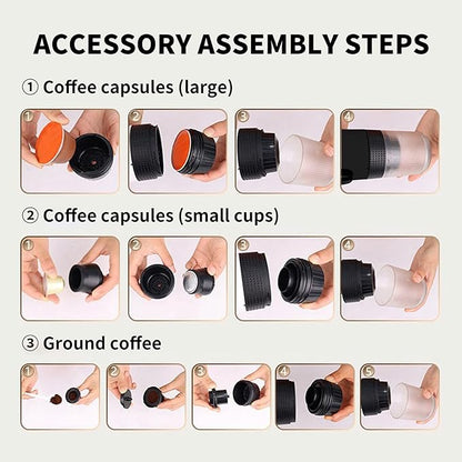 Portable Coffee Maker Espresso Travel Machine – Self-Heating Electric Espresso Maker, Compatible with Ground Coffee, Ideal for Travel, Camping, Office