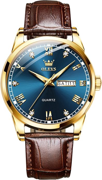 OLEVS Men's Simple Watch with Day and Date, Stainless Steel Analog Quartz Watches for Men, Classic Luminous Hands Men's Dress Watches, Black/White/Blue Dial