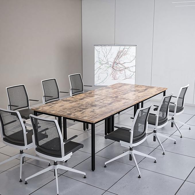 Bonzy Home Conference Tables 12ft Office Computer Desk for Meeting Room Study Writing Printer Table Save Space Design for 14 People Rustic Vintage Brown 6PCS 141.6"x47.2"x29.5",Brown
