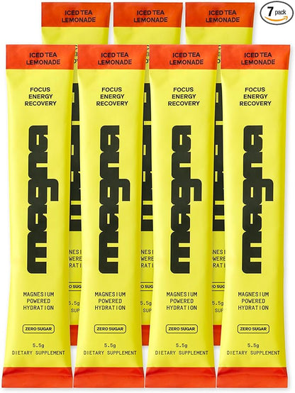 MAGNA Electrolytes Powder Drink Mix for Hydration, Energy & Focus Support with Magnesium L Threonate, Sodium, Potassium, Vitamin D, B6 & B12, Sugar Free, Tea Lemonade Flavor, 7 Servings