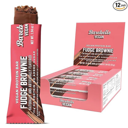 Barebells Protein Bars - Protein Snacks with High Protein - Chocolate Protein Bars - Perfect on The Go Protein Snack & Breakfast Bars (12 Count (Pack of 1), Plant Based - Fudge Brownie)