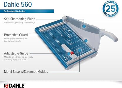 Dahle 560 Professional Guillotine Trimmer, 13" Cut Length, 25 Sheet Capacity, Self-Sharpening, Safety Shield, German Engineered Paper Cutter