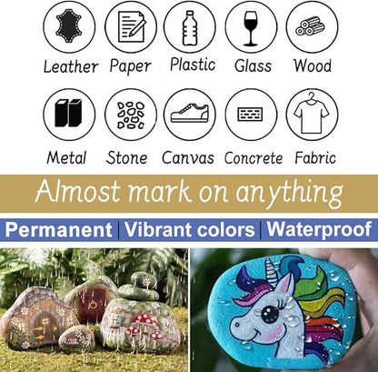 TFIVE Paint Pens Paint Markers on Almost Anything Never Fade Quick Dry and Permanent, Oil-Based Waterproof Marker Pen Set for Rocks Painting, Wood, Fabric, Plastic, Canvas, Glass, Mugs, DIY Craft