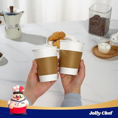 JOLLY CHEF 500 Pack Paper Coffee Cups Sleeves, Brown Sleeves for 10, 12, 16, 20 oz Disposable Paper Cups