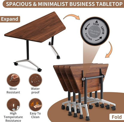 Conference Table, Foldable Conference Room Tables with Silent Wheels, Folding Modular Seminar Meeting Tables, Modern Rectangle Training Table for Office, Boardroom (6, Trapezoidal2, 47.2)