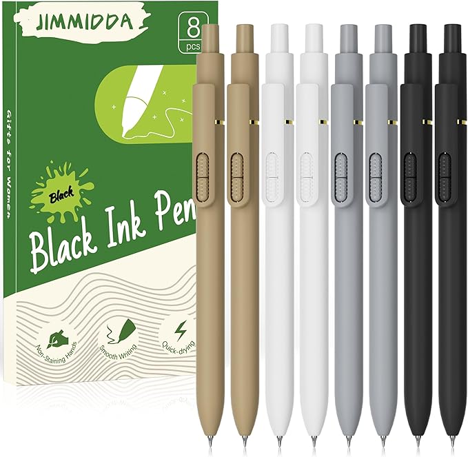 8Pcs Gel Pens Black Ink - 0.7mm Medium Point Black Pens | Smooth Writing Quick-drying Retractable Journaling Pen for Women Men (Classic- 8Pcs)
