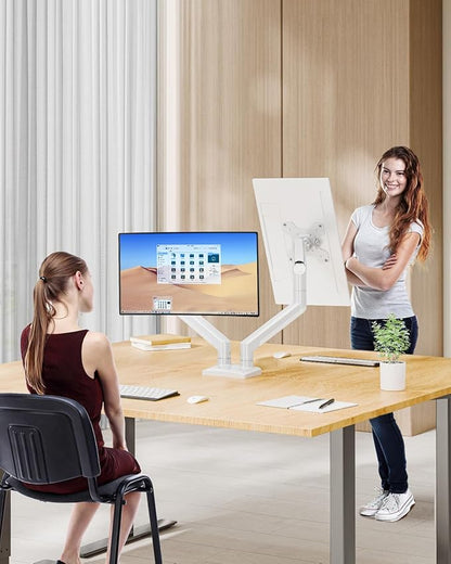 Dual Monitor Arm Desk Mount Fits 13 to 32 inch Computer Screens, Holds 4.4 to 22lbs Display VESA Mount, Adjustable Double Monitor Stand with Clamp/Grommet Base, 75/100mm Bracket, White, Freelift