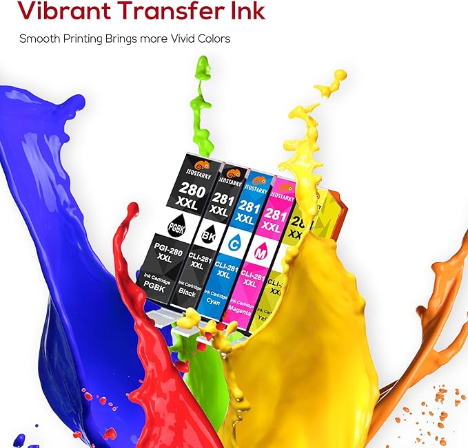 Compatible for Canon 281 Ink Cartridges PGI-280XXL CLI-281XXL Replacement for Canon TR8620a Ink Cartridges Works with TR8620a TR8520 TS6320 TR8620 TS9120 TS702a TS9520a TS9521Ca (5 Pcak)