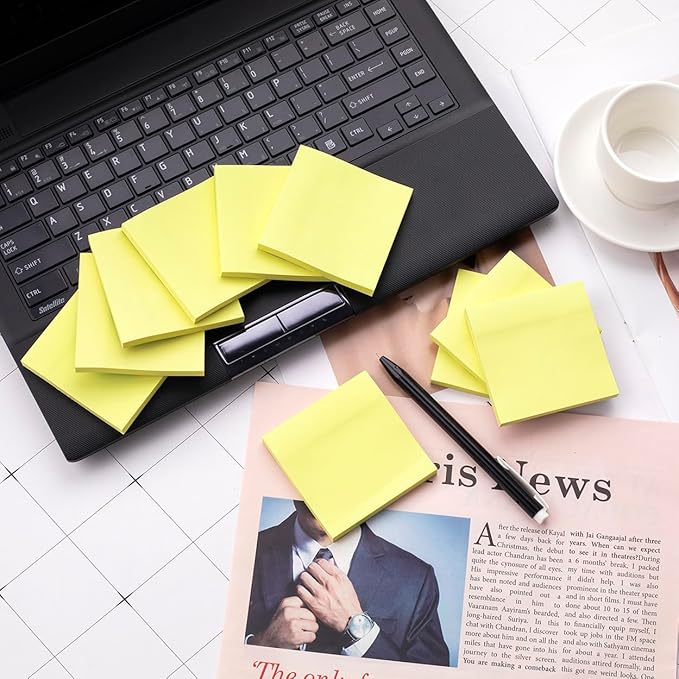 Sticky Notes 3x3 Inches, Yellow Colors Self-Stick Pads, Easy to Stick for Home, Office, Notebook (20)