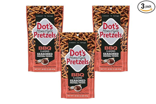 Dot's Pretzels BBQ Seasoned Pretzel Twist Snack, 16oz Grocery Sized Bag (Pack of 3)
