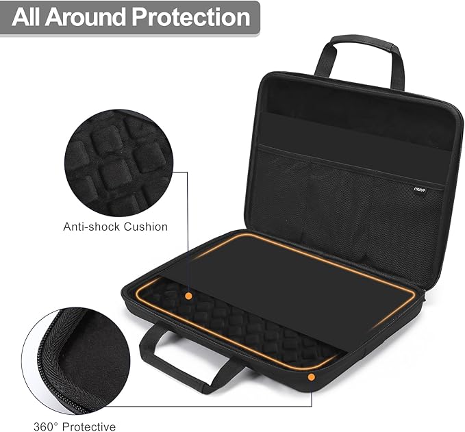 MOSISO 13-13.3 inch Laptop Hard Case, 14 inch Shockproof Waterproof Laptop Case Hard Shell Compatible with MacBook HP Dell, Carrying Sleeve Computer Bag with Sturdy Handle&Front Pocket&Belt, Black