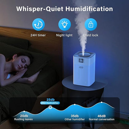 JRD 4L Humidifiers for Bedroom, Cool Mist Humidifier for Large Room, 40H Runtime, 360° Nozzle, Night Light for Home, Office, Baby Nursery, Plants（Grey）