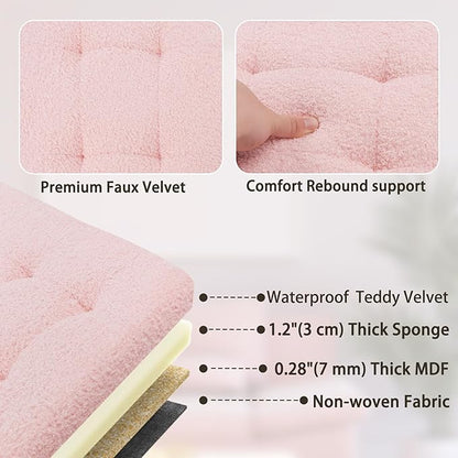 Folding Ottoman Bench with Storage - 34Inches Teddy Velvet Foot Stool Ottoman Bench, Padded Seat, Storage Chest, Blanket Store for Entryway, Livingroom and Bedroom, Pink (34" D x 13" W x 13" H)