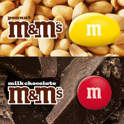 M&M’s Milk Chocolate and M&M’S Peanut Bulk Candy Jars, Assorted Chocolate Candies, Party Size Bulk Candy, Movie Night Snacks, Resealable and Recyclable, 48.5 Oz Total (Pack of 2)
