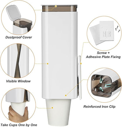Cup Dispenser, Wall Mounted Mouthwash Cup Dispenser Fit 3oz-5oz Disposable Cups, Pull Type Water Cooler Cup Holder for Bathroom Office Gym School -White