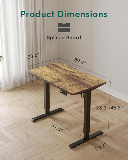 FEZIBO Electric Standing Desk Adjustable Height, 40 x 24 Inch Sit and Stand Desk, Home Office Desk, Ergonomic Workstation Computer Desk, Rustic Brown
