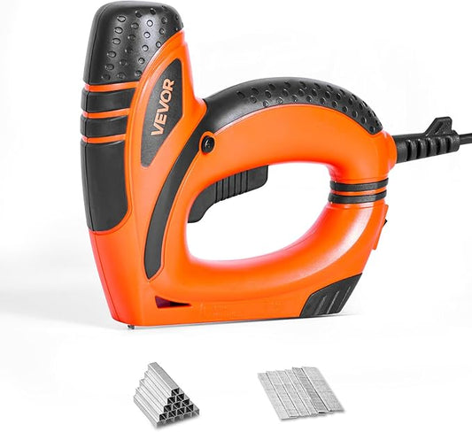 VEVOR Electric Nail Gun, 2-in-1 Staple Gun Brad Nailer, 18 Gauge 5/8 inch, Stapler Brad Nailer with 1000 Pcs Staples and 1000 Pcs Brad Nails, Non-Slip Rubber Grip, for Woodworking and DIY Projects