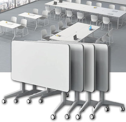 Conference Table, Folding Conference Room Tables on Wheels, Modern Meeting Seminar Table Computer Desk, Boardroom Desk for Office Meeting Conference Room,White,4 Pack 47.2inch