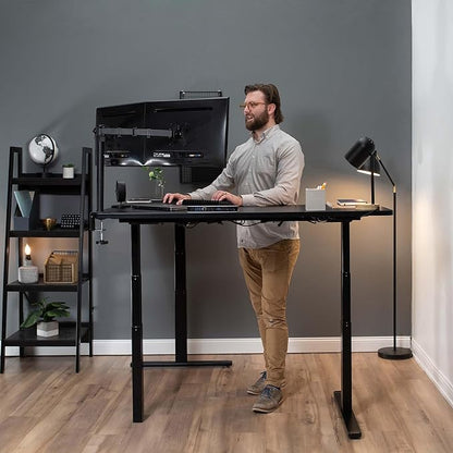 VIVO Electric Height Adjustable 83 x 60 inch Corner Stand Up Desk, 2 Black Solid Table Tops, White Frame, Memory Controller, L-Shaped Workstation, 3E Series, DESK-KIT-3E8WB