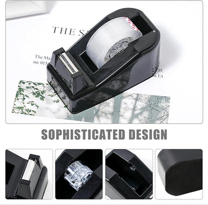 Black Desk Accessories with Pen Holder, Office Supplies Desk Organizers and Accessories, Tape Dispenser, Stapler, Staple Remover, Staples, Clips Set, Ruler, Scissor, Pen, Tape (Black)