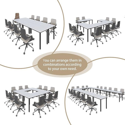 Bonzy Home Conference Tables 8ft Office Computer Desk for Meeting Room Study Writing Printer Podcast Table for 10 People 4PCS 94.4"x47.2"x29.5", White