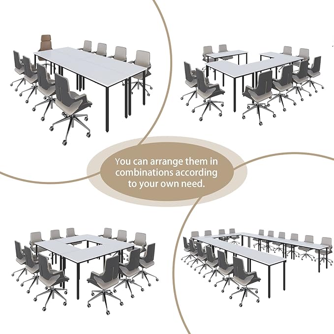 Bonzy Home Conference Tables 9ft Office Computer Desk for Meeting Room Study Writing Printer Podcast Table for 4-8 People Modern White 2PCS 110.2"x23.6"x29.5"