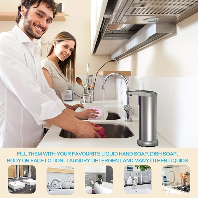 Infrared Automatic Soap Dispenser, Stainless Steel Touchless Soap Dispenser Automatic Dispenser with Waterproof Base for Bathroom Kitchen Hotel
